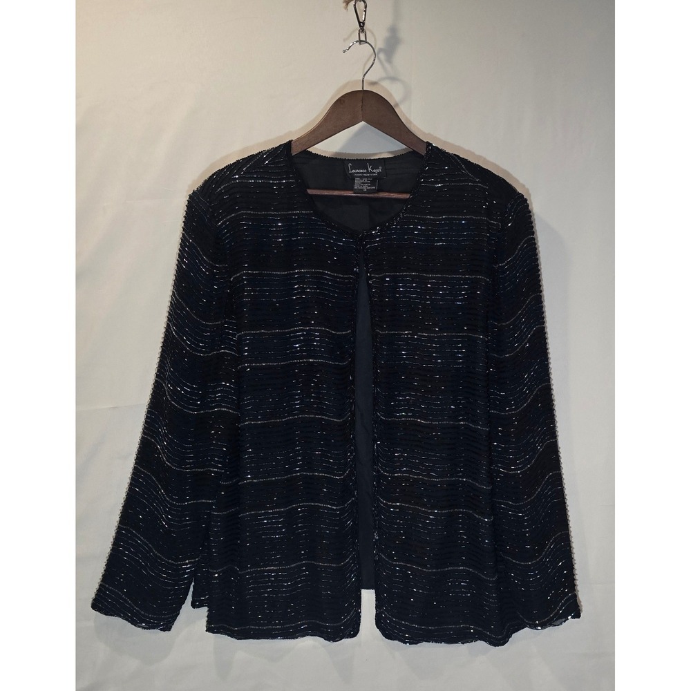 Vintage 1980's Laurence Kazar Black Beaded Sequined Evening Jacket Size 1X‎
